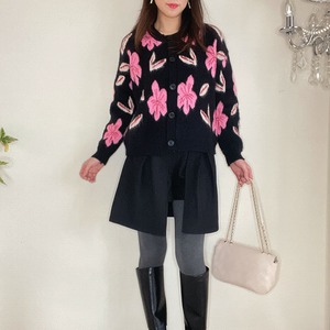 ★即日配送★yumeribonふんわりフラワーカーディガン(ブラック)【公式】