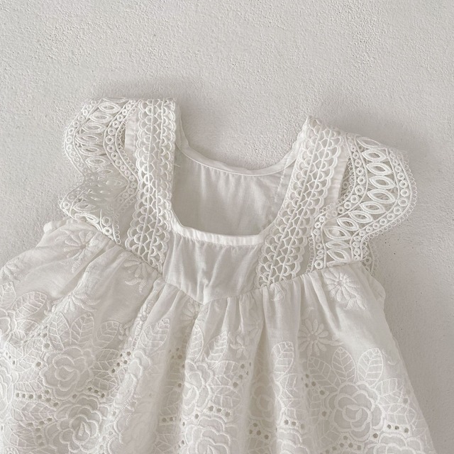 【BABY】パンチングレースフラワー刺繍ワンピースロンパース - 17