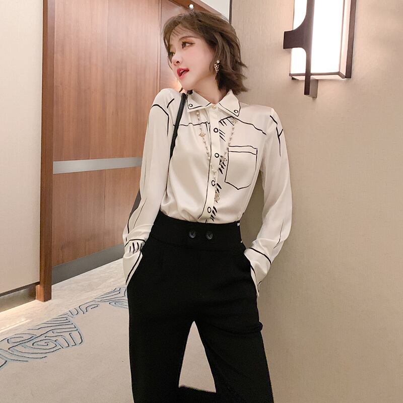 ラインプリントシャツ スプリング ロング 春物 MIUCO93649690518