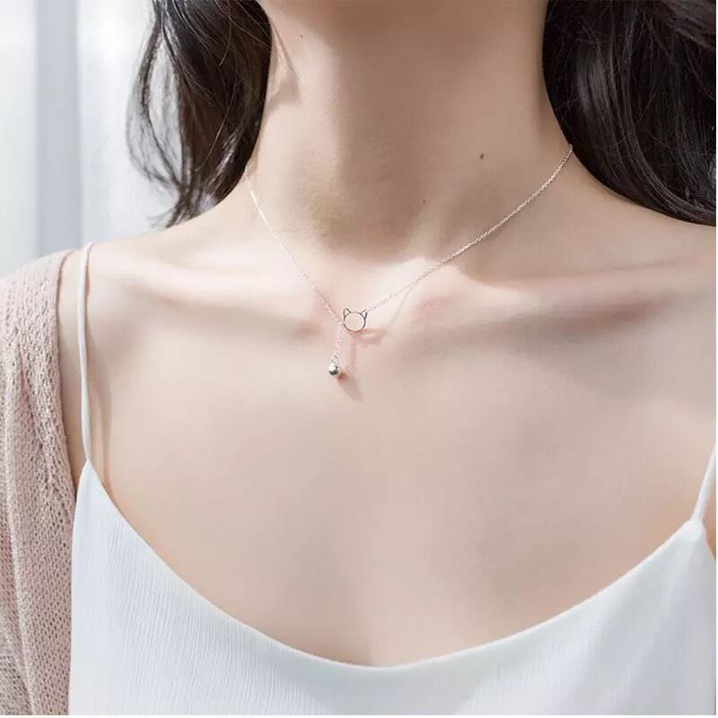 【送料無料】silver 猫と鈴モチーフチェーンネックレス
