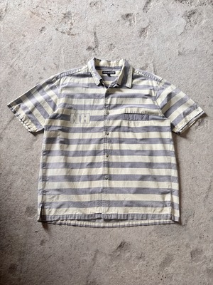 90～00s NEIGHBORHOOD/Prisoner Border S/S Shirt/M/プリズナ－ボ－ダ－柄半袖シャツ/オ－プンカラ－シャツ/開襟/ロゴプリント/アイボリ－/グレ－/NBHD/ネイバーフッド