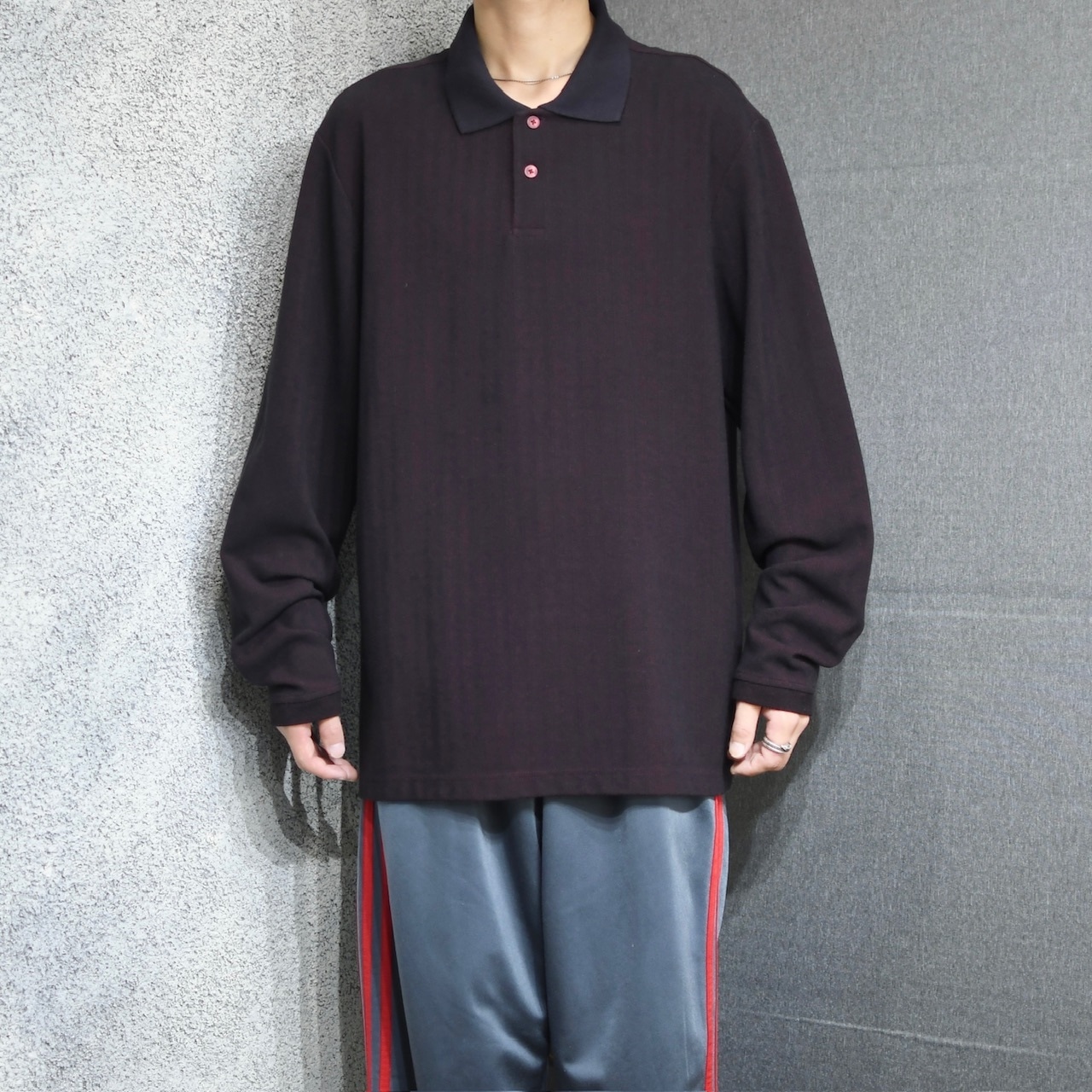 Perry Ellis herringbone twill rayon polo shirt