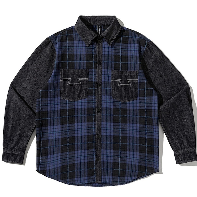 Plaid patchwork shirt 2592