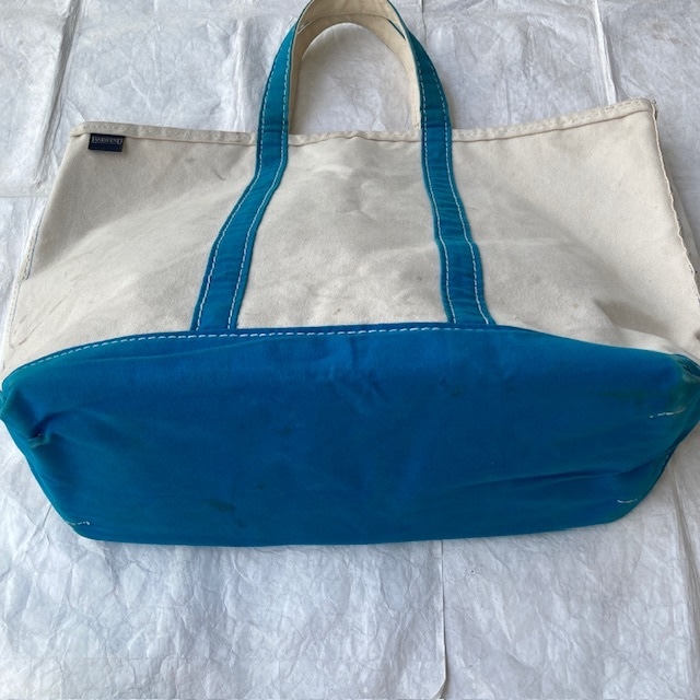 LANDS' END ランズエンド キャンバストートバッグ 80s オープントップ 二重底 ターコイズ×ナチュラル ヴィンテージ 画像5