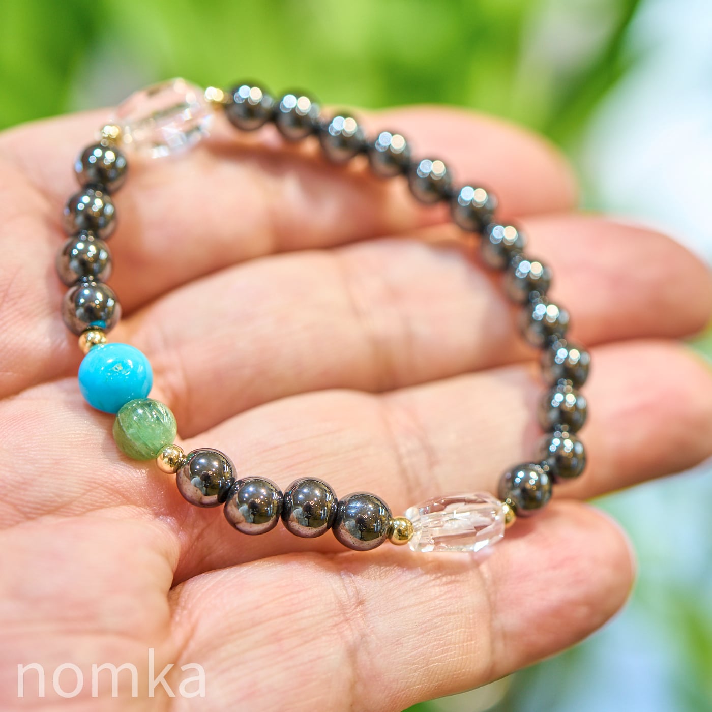【聖なる覚醒スリーピングビューティターコイズ×グリーンカイヤナイト Tスクエアデザインブレスレット nss26-0091