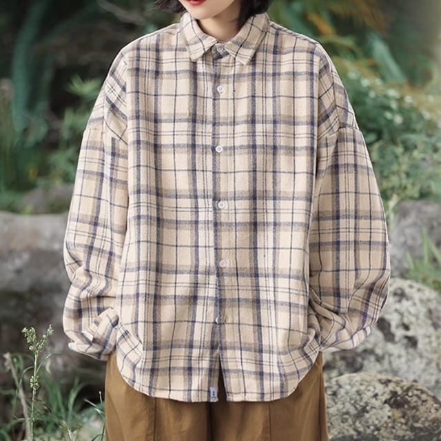 Loose plaid shirt -3col- A0104