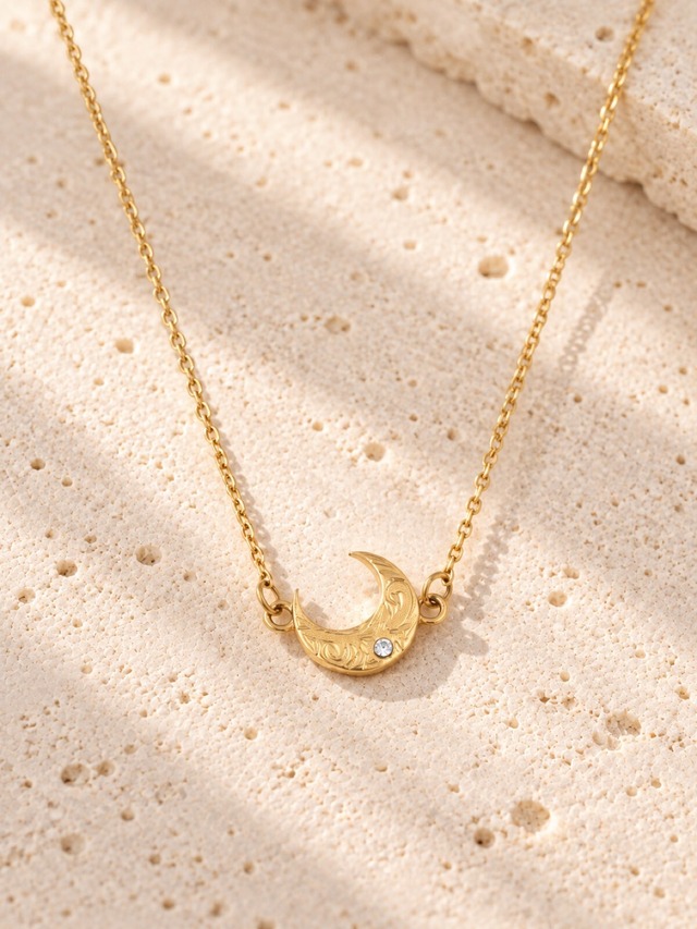 316L hawaiian zirconia moon necklace  #n34