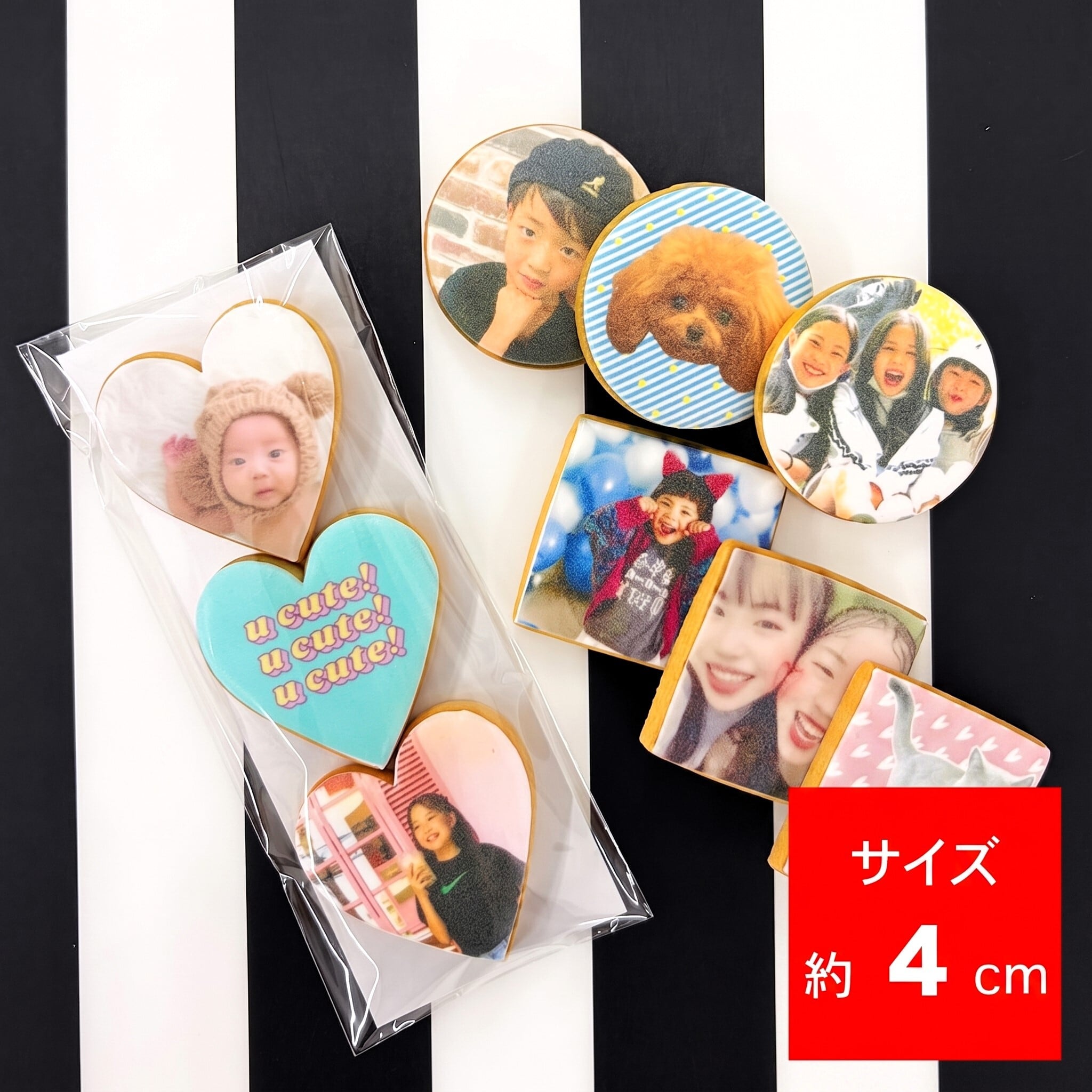 3枚入り プリントクッキー （写真・ロゴ）約4cm【丸/四角/ハートから