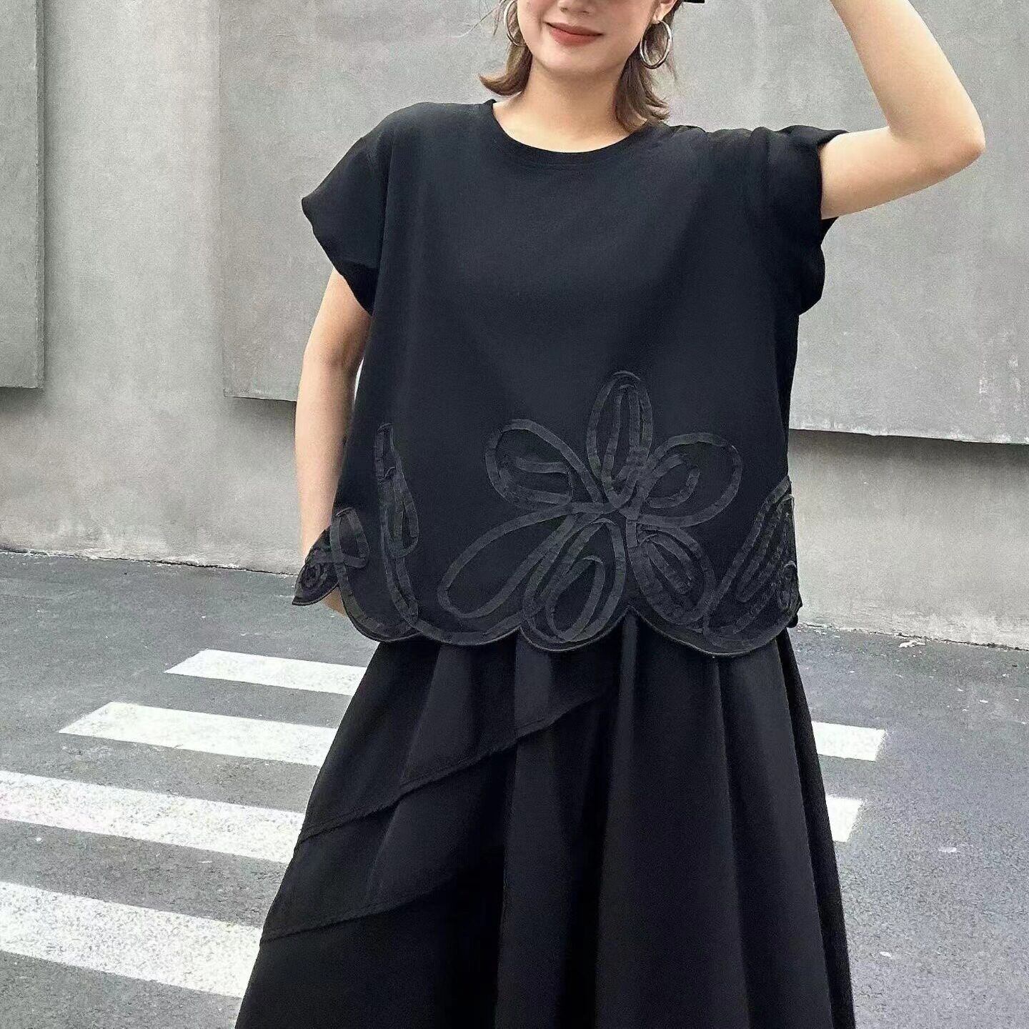 PUFF SLEEVE EMBROIDERED SHORT SLEEVE TOP M-17290