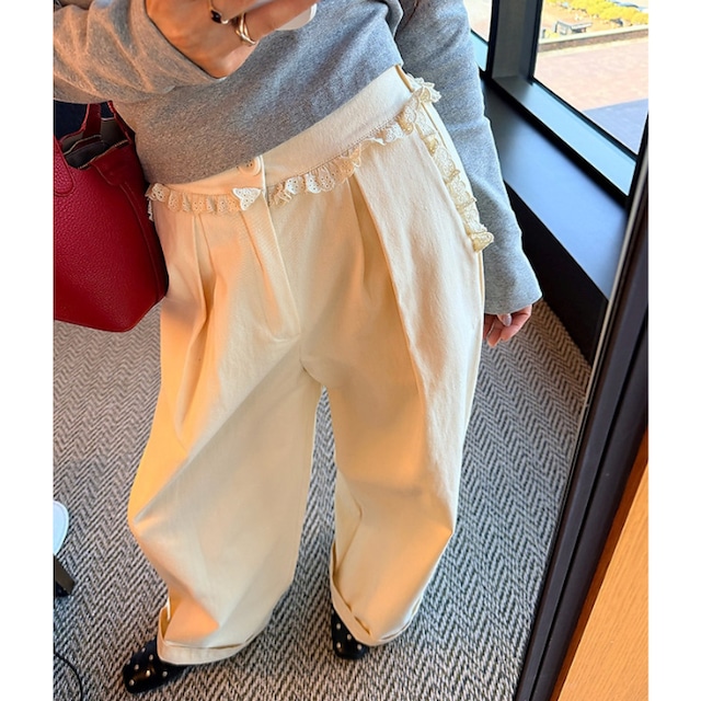 レーストリムワイドレッグパンツ［S-L］