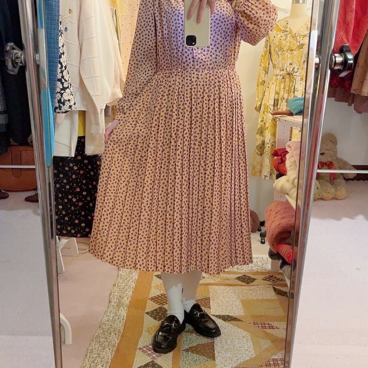 purple mini flower pleats one-piece