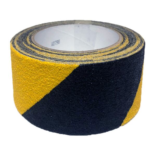 屋外用 滑り止めテープ ASテープ 寸法:幅50mm×長さ5m 厚み:1.1mm 黄黒(トラ) 18個 縞鋼板や鉄階段の縁端に!工場敷地内のラインテープに kmx