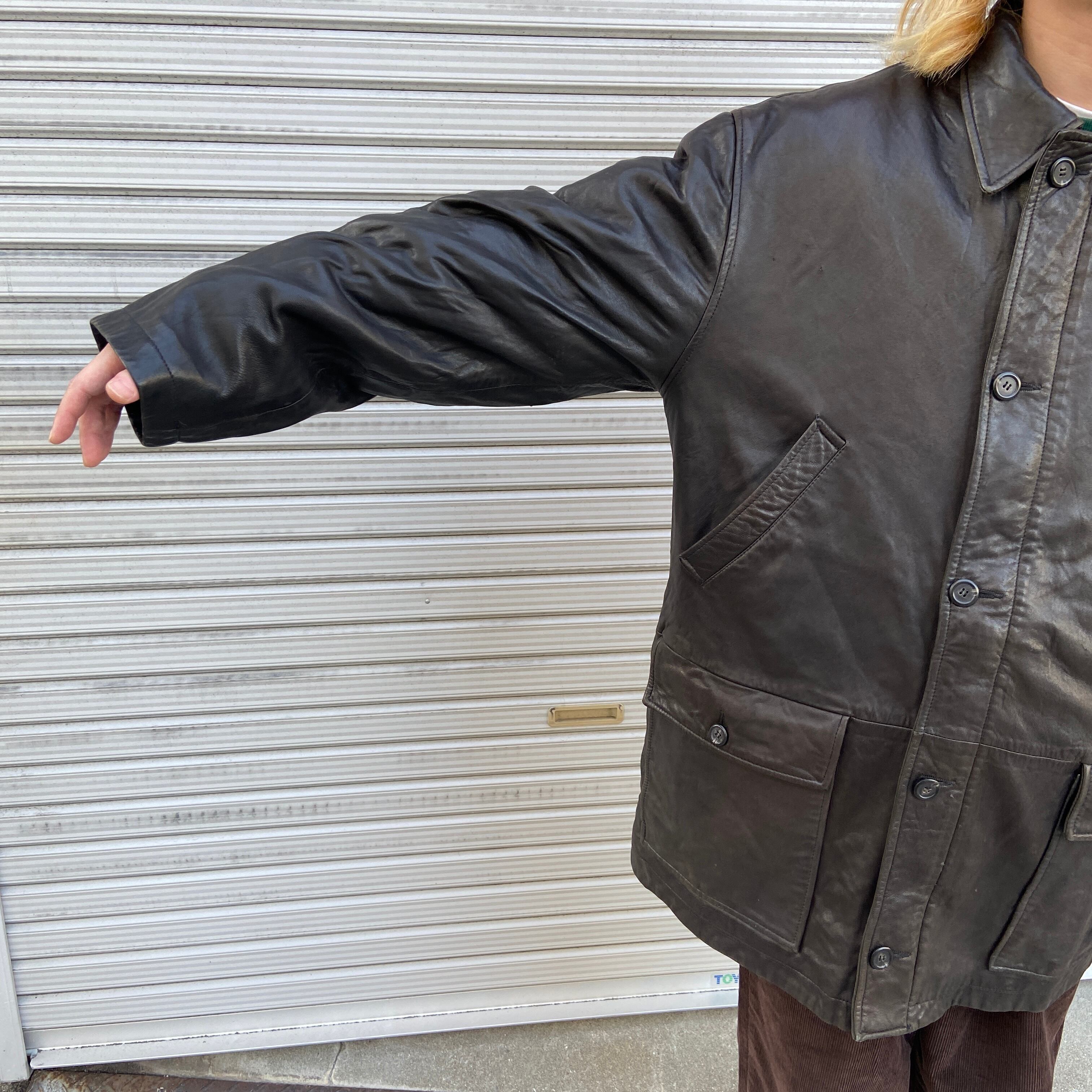 送料無料』90s RalphLauren レザーハーフコート カーコート 本革 