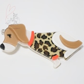 いぬさんアクリル製 ペンダントブローチ 2way 首輪オレンジ/首輪パープル