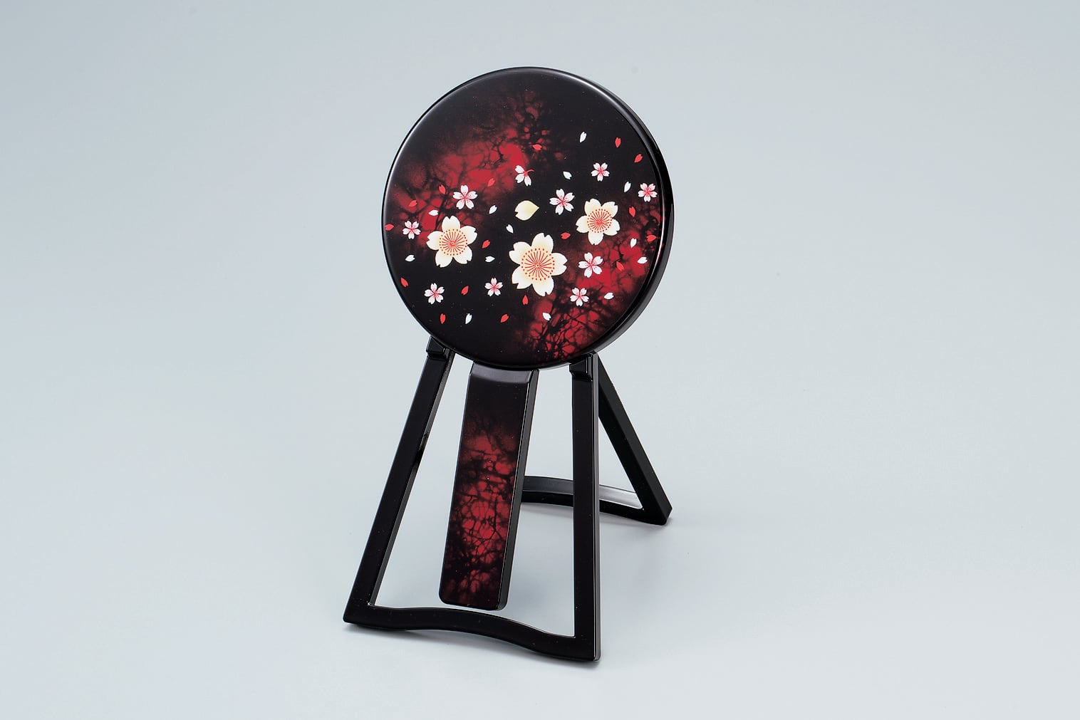 37-0802 台付合せ鏡 別甲 福桜 Two Mirrors Set w Stand Cherry Tree