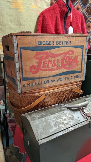 Vintage PEPSI Crate Wood Box WoodCrate ビンテージ ペプシ ウッドボックス 木製 木箱 収納ボックス ギアボックス キャンプギア クレート アンティーク ヴィンテージボックス 天板付き USA