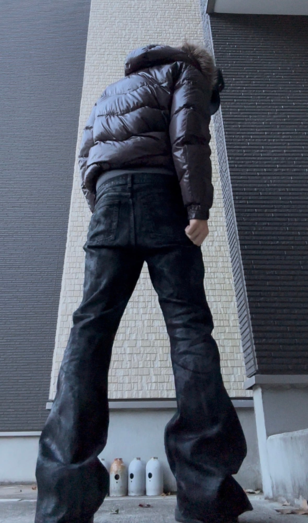 wax coating flare black denim ワックスコーティング加工フレアデニム