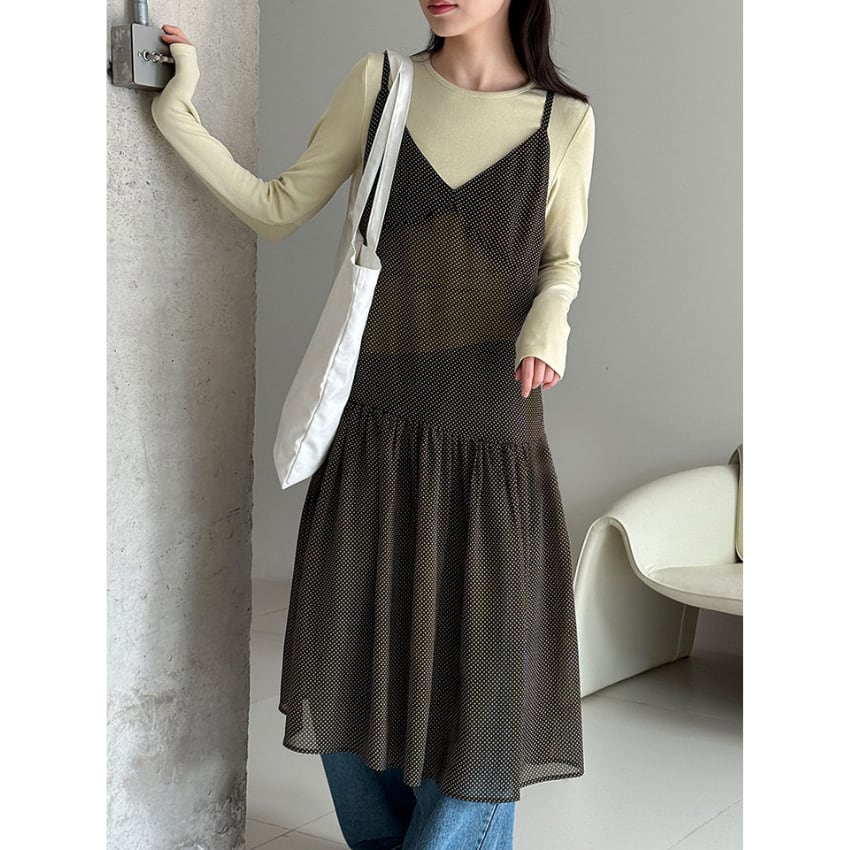 dot camisole one-piece　J00465