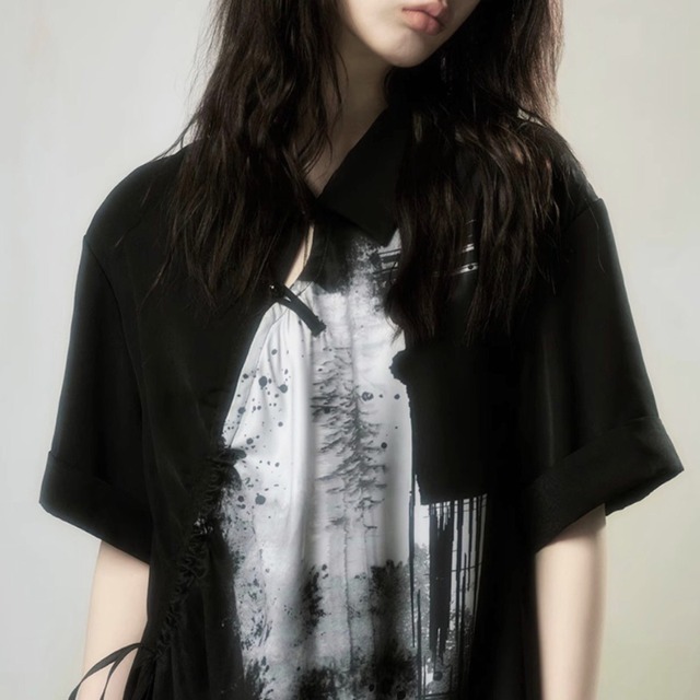 Abstract print collar one-piece C1600