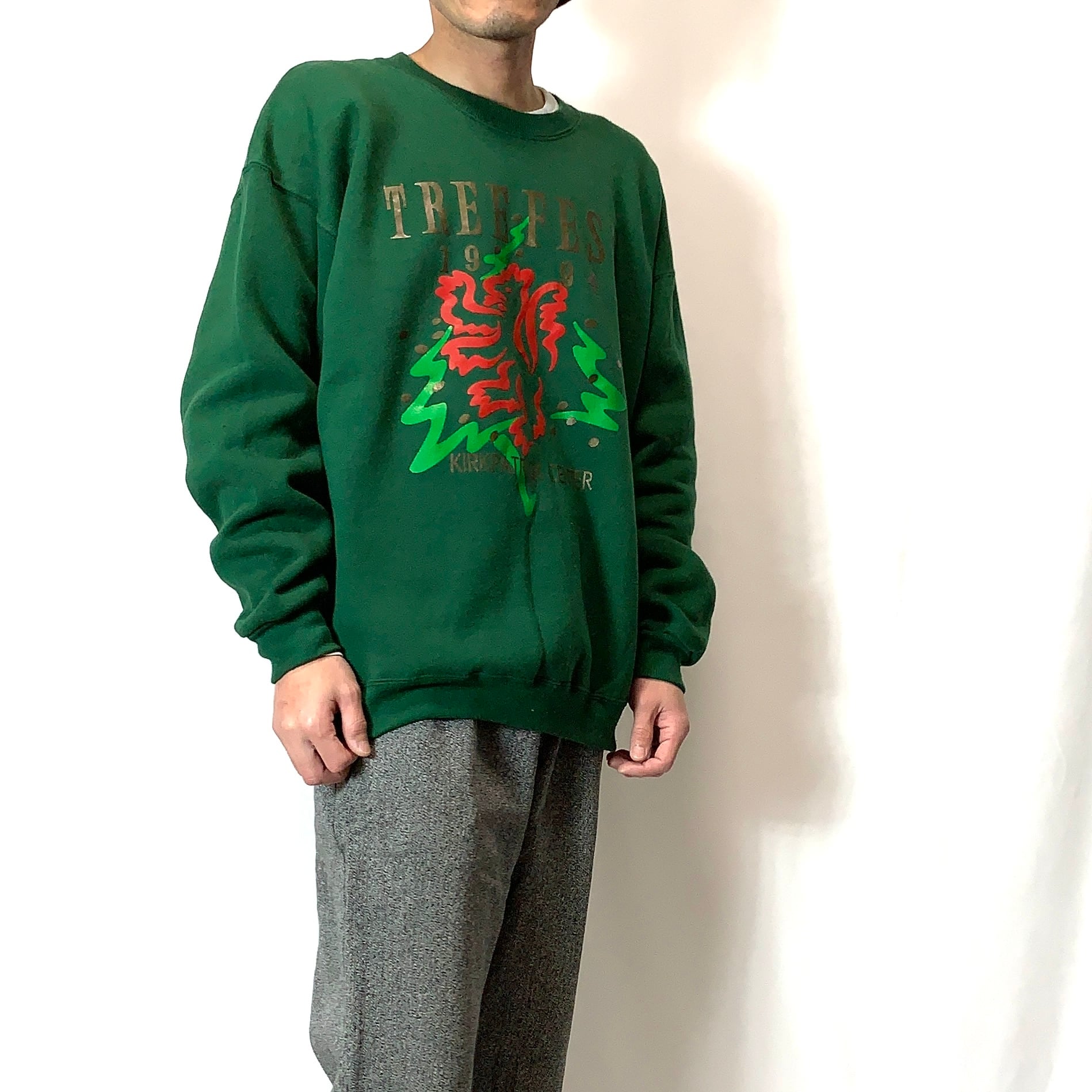 vintage 90s print sweat プリントスウェット メンズ レディース グリーン Lee made in usa size XL