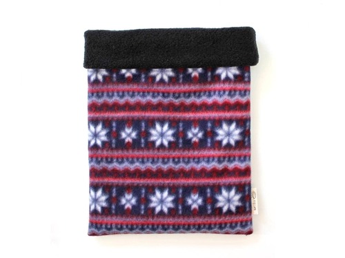 ハリネズミ用寝袋 L（冬用） フリース×フリース 雪の結晶 青 / Large Snuggle Sack for Hedgehog
