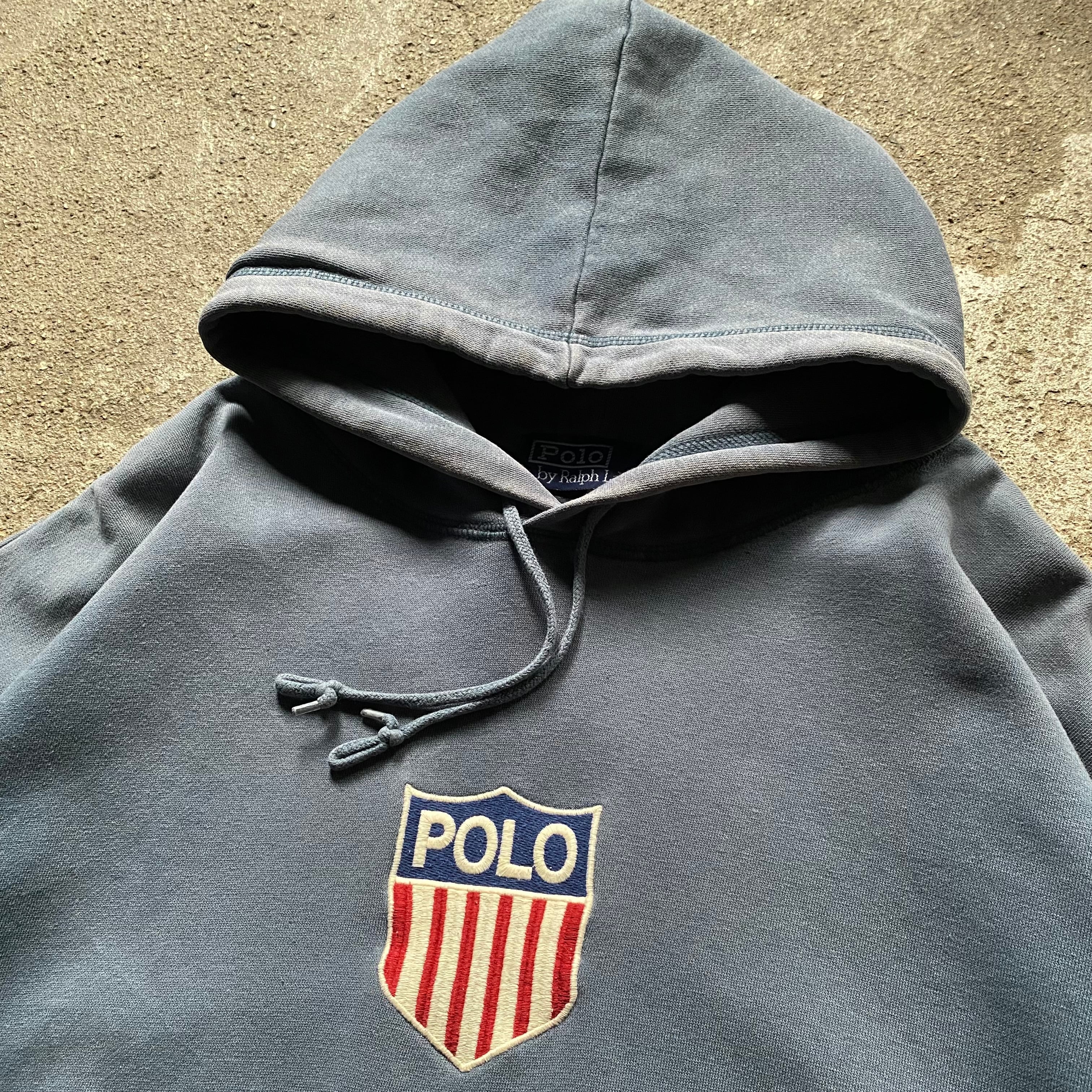 90s Polo by Ralph Lauren グレー ネイビー パーカー 90's POLO RALPH LAUREN ラルフローレン HOODIE | ROW used clothing