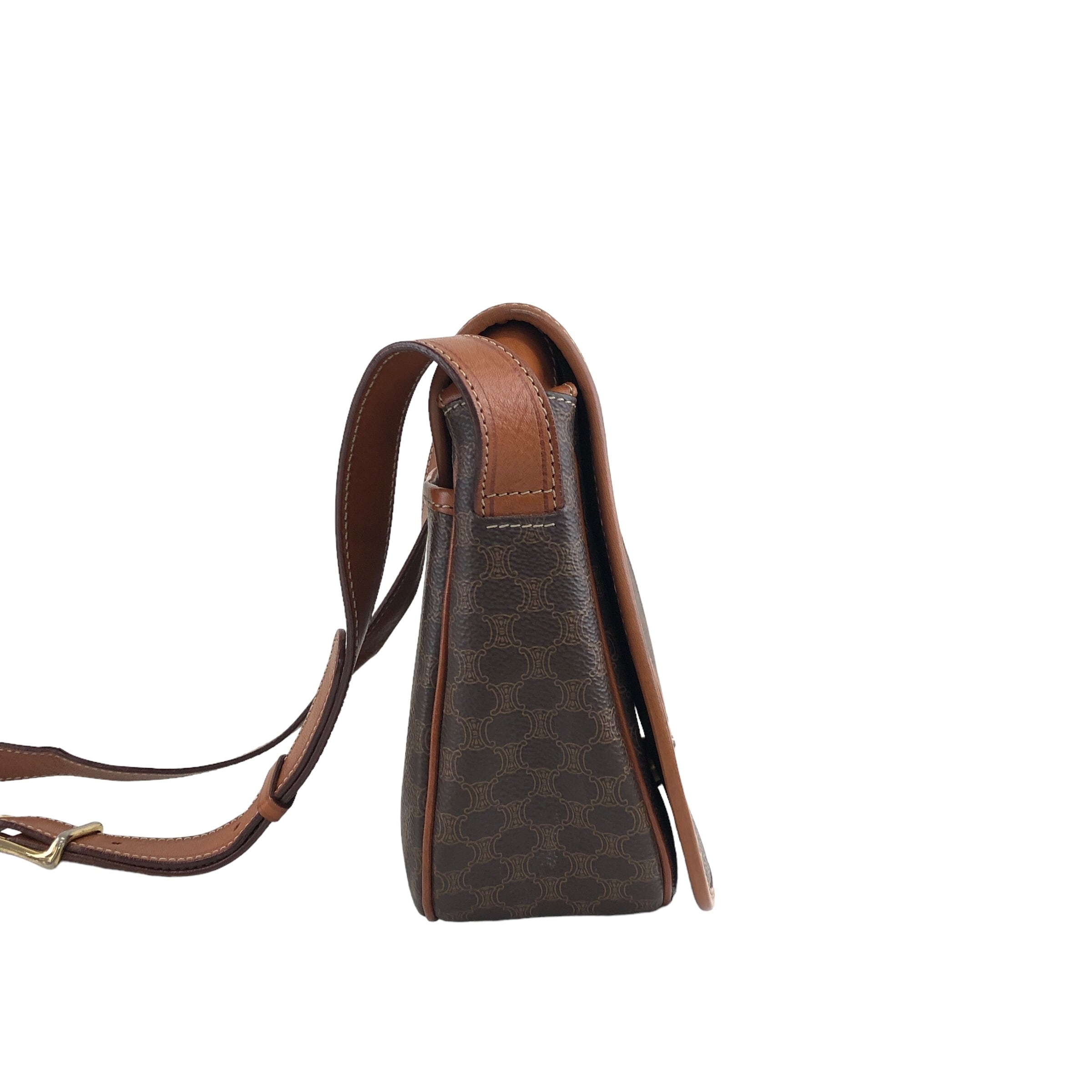 CELINE セリーヌ マカダム ショルダーバッグ フラップ ブラウン