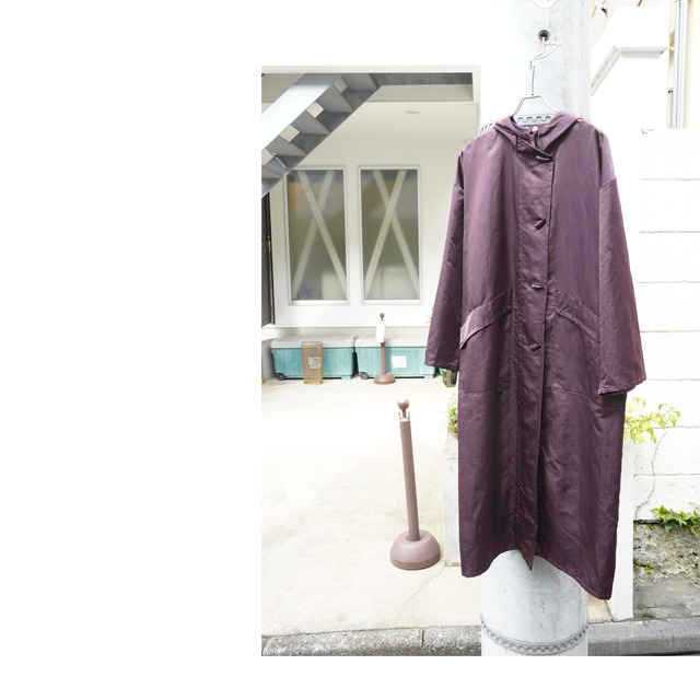 Laparka 80sVintage NylonSatinHoodieDuffleLongCoat