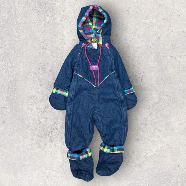 【18M】USA製 OSHKOSH baby jumpsuit オシュコシュ ベビー ジャンプスーツ フード付きカバーオール デニム