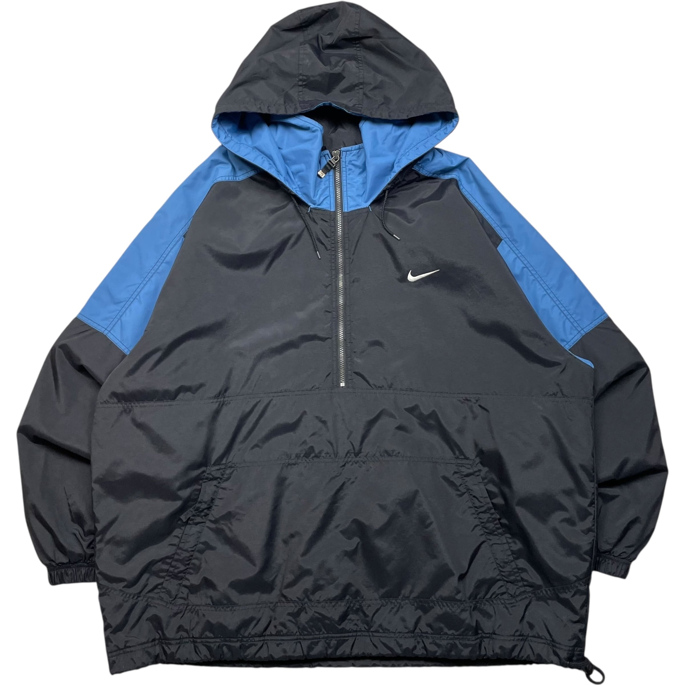 《XL》NIKE ナイキ ナイロンアノラックパーカー ハーフジップ 刺繍 ワンポイント ブラック ブルー 90年代 vintage no.9473