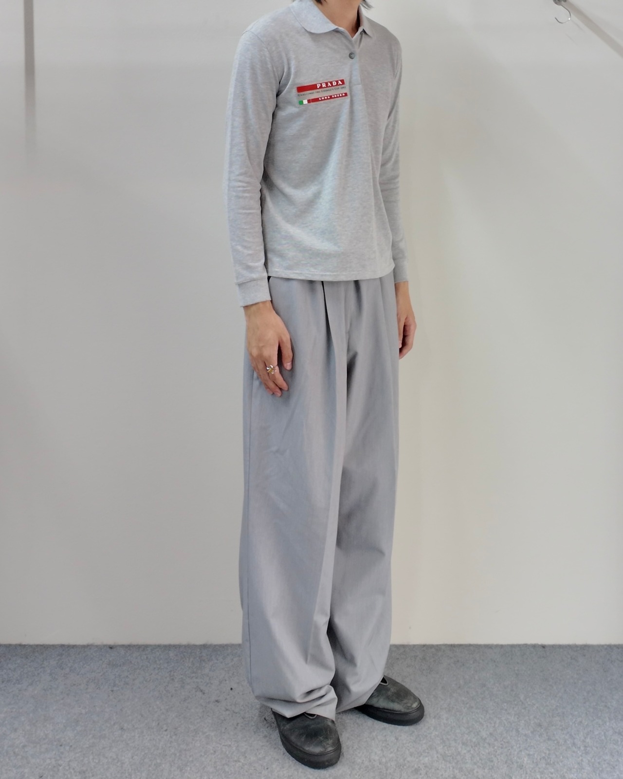 【2003 PRADA】rubber plate grey polo shirt