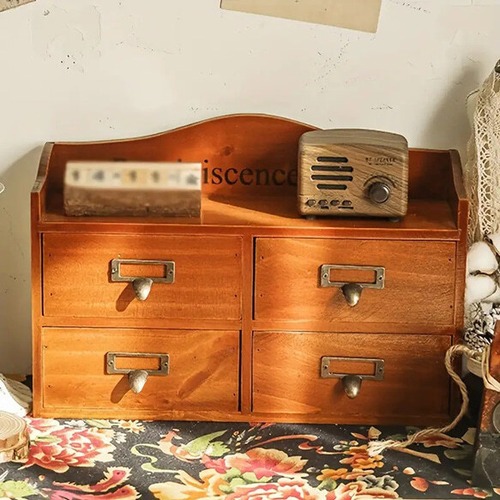 小物収納棚 木製 ４グリット ドレッサー収納 化粧品収納 文具収納 小物収納 ヴィンテージ 北欧 オシャレ