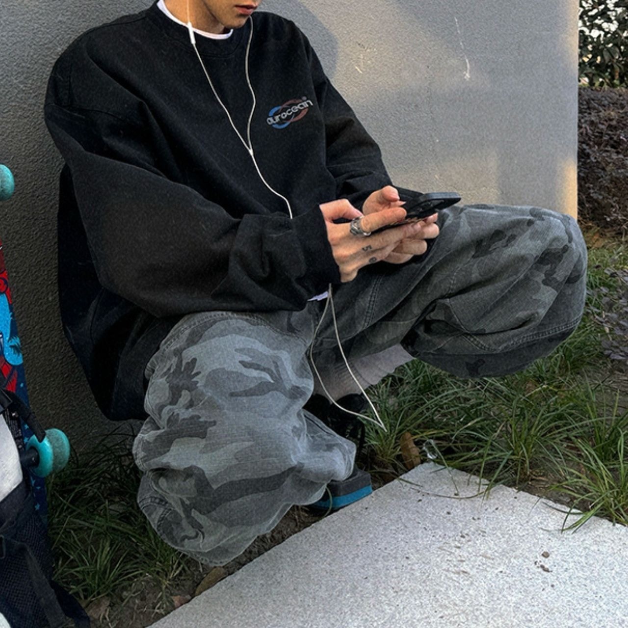 ダメージヴィンテージ風バックプリントロングTシャツ　1051