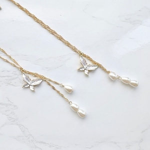 長さ調整2段階バタフライ×パールトップ スクリューチェーンネックレス