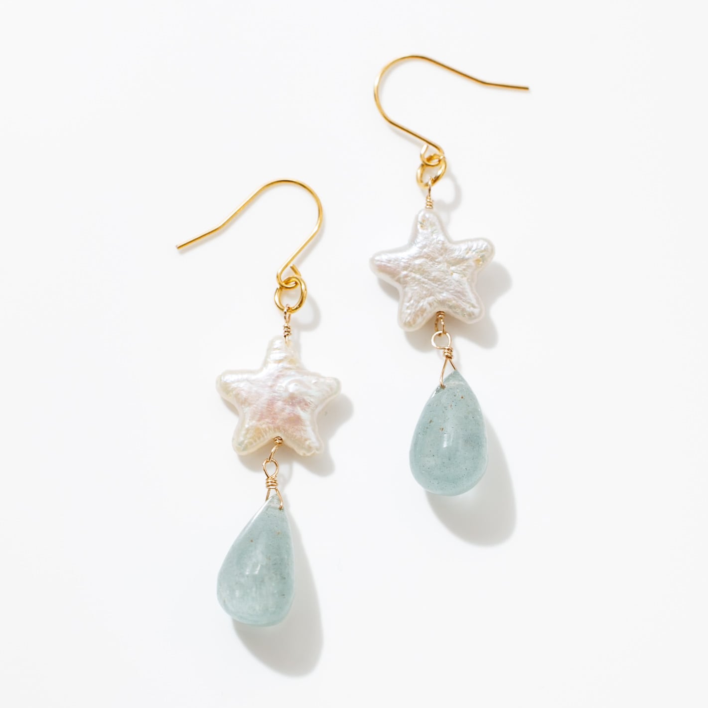 シンデレラアクアマリンと星パールのピアス
