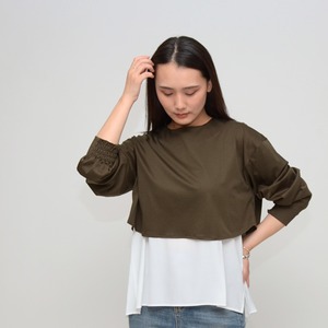 【着回し抜群】異素材レイヤードドッキングブラウスT ‐ LEQ-26105 チャカーキ ‐
