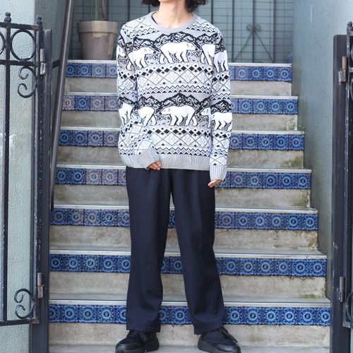 USA VINTAGE boohoo WHITE BEAR DESIGN NORDIC PATTERNED OVER KNIT/アメリカ古着白くまデザインノルディック柄オーバーニット