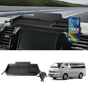 Auto Spec トヨタ ハイエース 200系 標準ボディ に適合 ダッシュボードトレイ HIACE 2004年-現行 車内収納ボックス 3Dトレイ 携帯ホルダー スマホホルダー付き 360度回転 小物入れ 車種専用設計 内装 パーツ 滑り止めラバーマット付き 収納アクセサリー 装着簡単 車内空間活用 (ブラック)