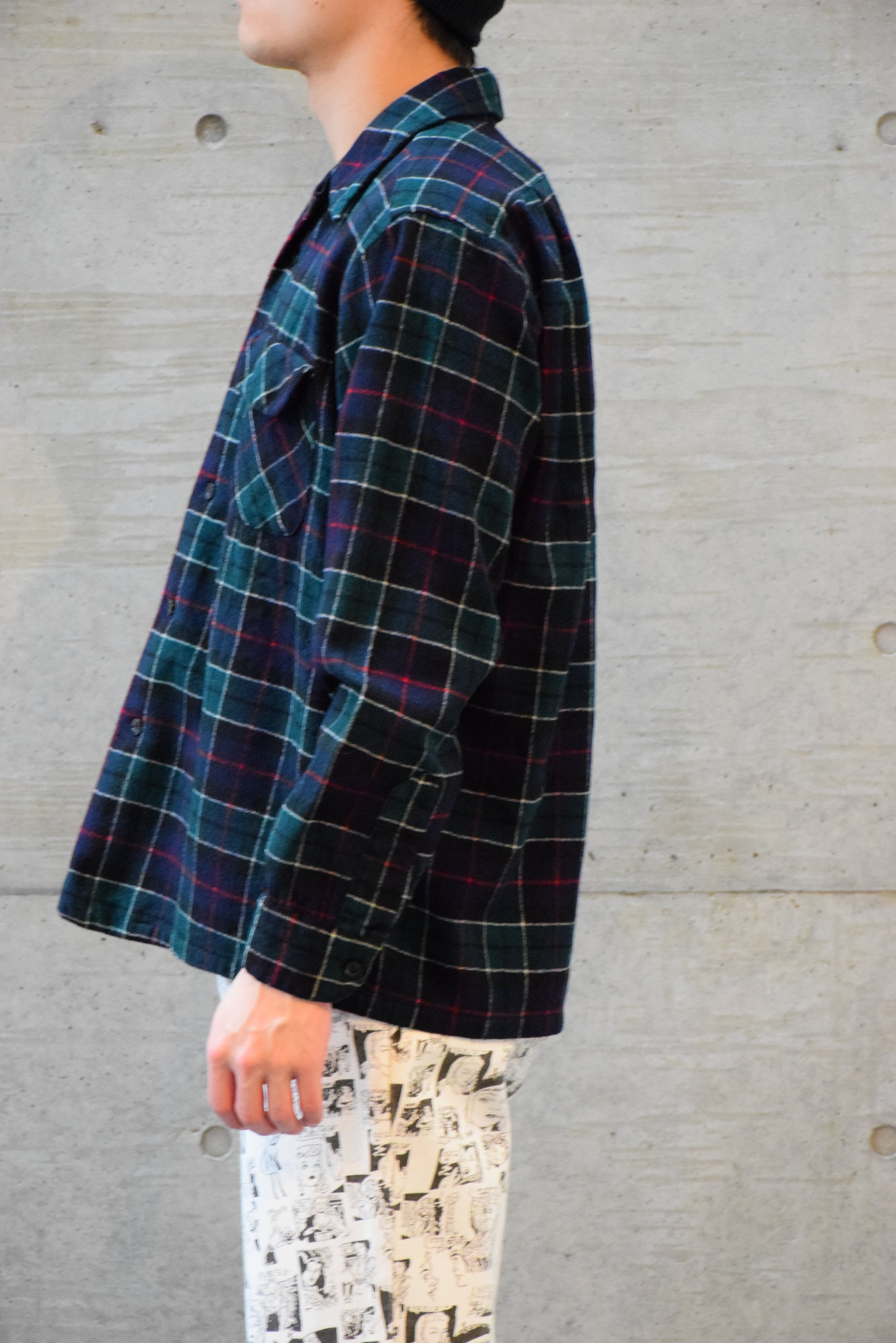 70's USA製 Pendleton ウールボードシャツ メンズL グリーン ペン