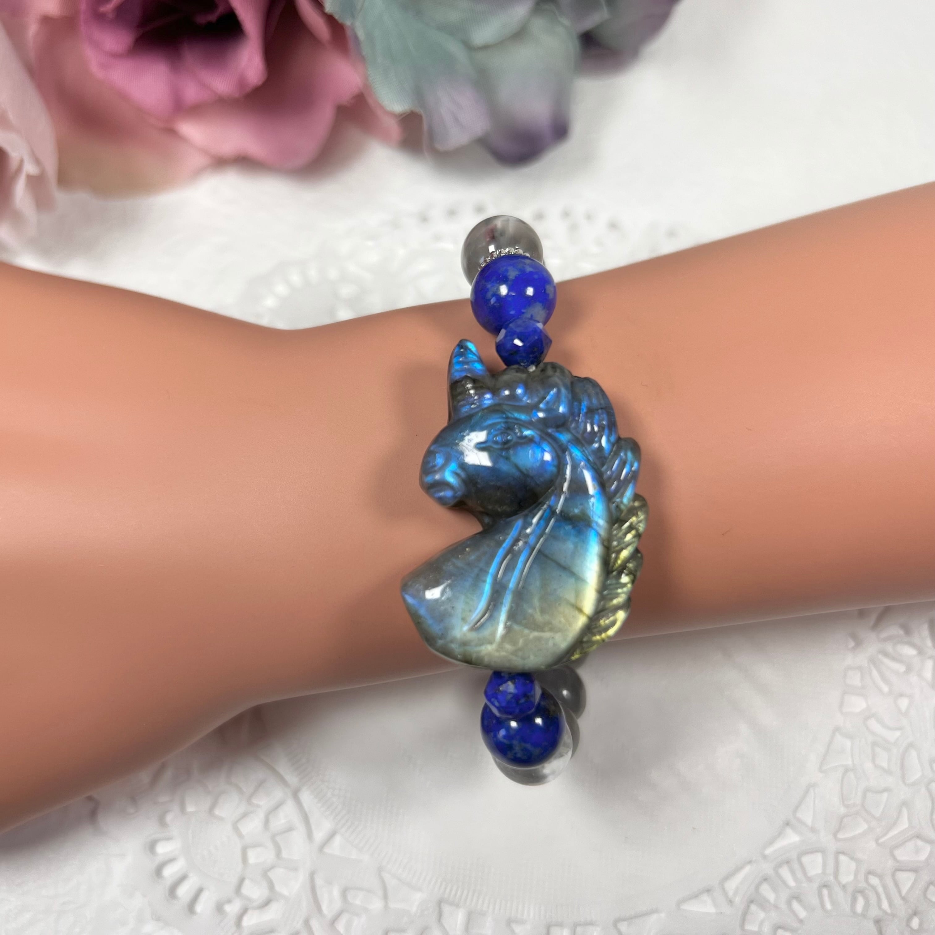 高品質 ラブラドライト ユニコーン ブレスレット】ユニセックス