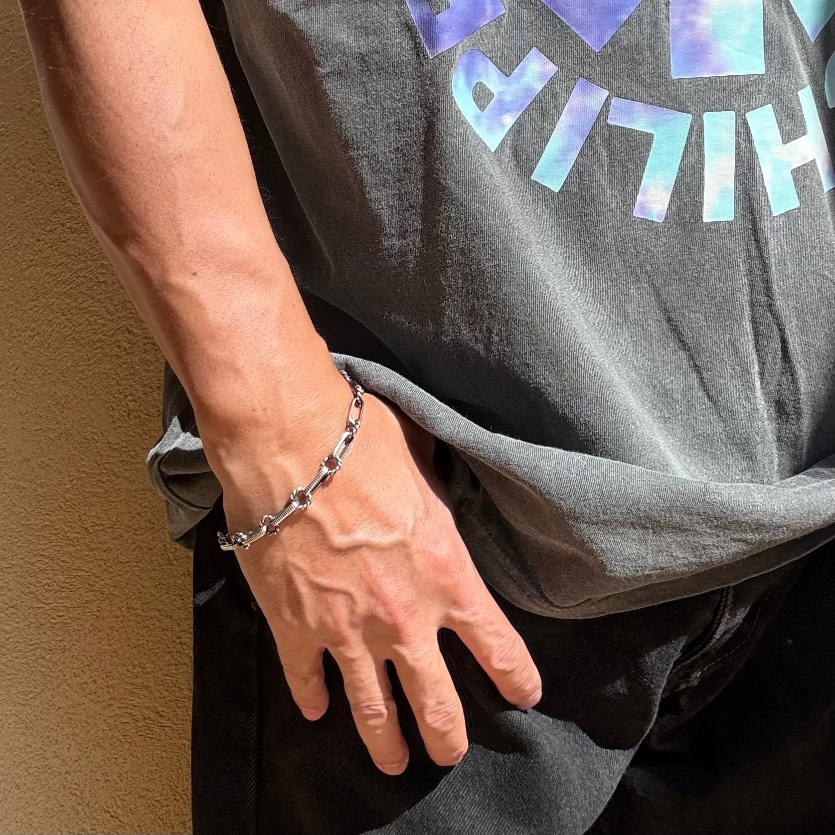 Navajo Chain Bracelet （Half Round Stamped Link） Size L-XL ナバホ