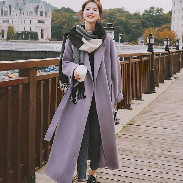 コート レディース アウター ロング丈 ロングコート オーバーシルエット ゆったり あったかい 防寒 秋冬 おしゃれ かっこいい かわいい こなれ感 シンプル パープル XS/S/M/L/XL/2XL