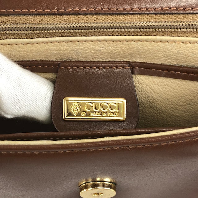 GUCCI グッチ ブラウン GG レザー フラップ ハンドバッグ vintage ヴィンテージ オールド auy3z2