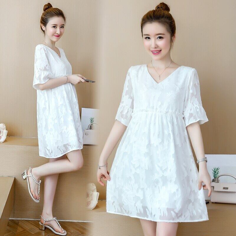 【新作】【送料無料】 8517＃マタニティ服サマーシフォンスリミングVネックイージーマッチングルーズスタイリッシュドレス妊婦ママドレス 夏物 AL expec367684440967