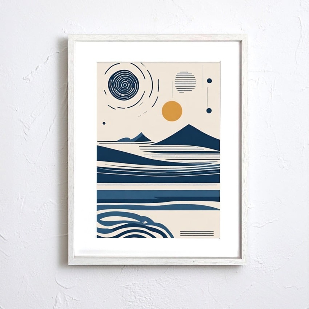 June｜幾何学構成で描くモダンオーシャンアートポスター｜洗練されたブルートーンが映える上品インテリアA4ポスター