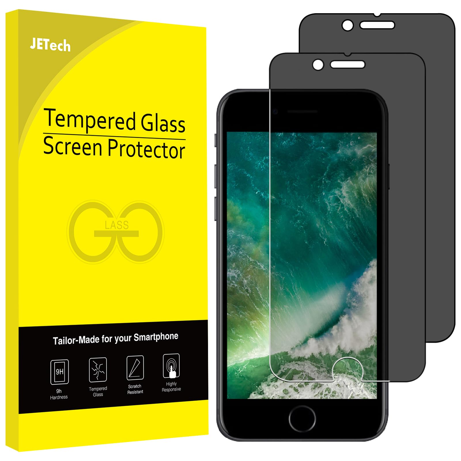 【数量限り】JETech iPhone 8 Plus/iPhone 7 Plus 強化ガラスフィルム 覗き見防止 プライバシー保護フィルム 2枚セット