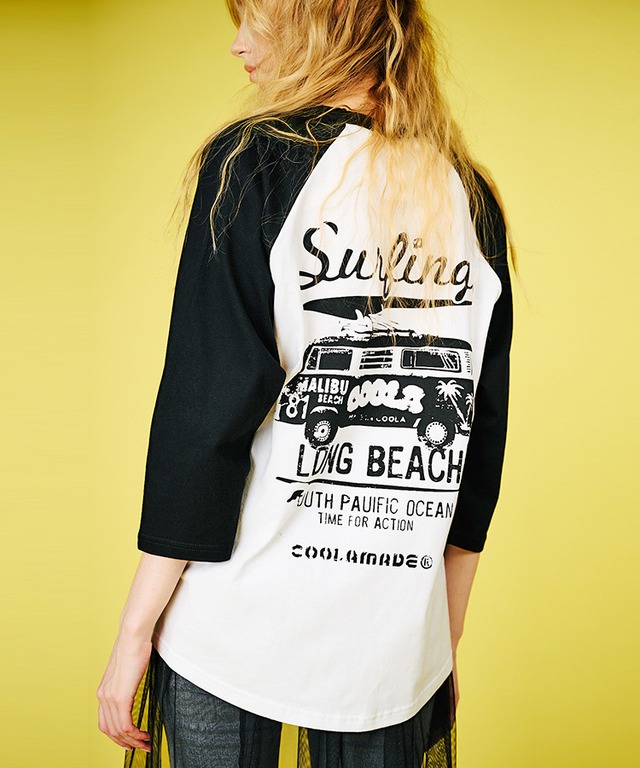 COOLAバスプリントラグランスリーブTシャツ (BLACK×WHITE)　CQ-48025