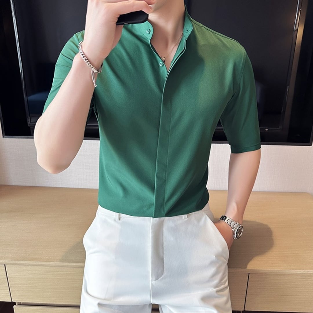 スタンドカラー 5分袖シャツ 3カラー A2288 | メンズスーツ