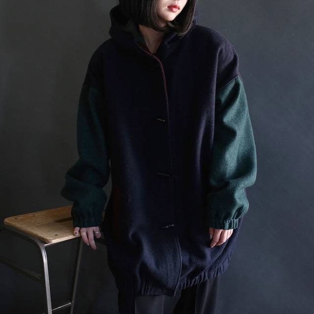 switching design hooded wool coat