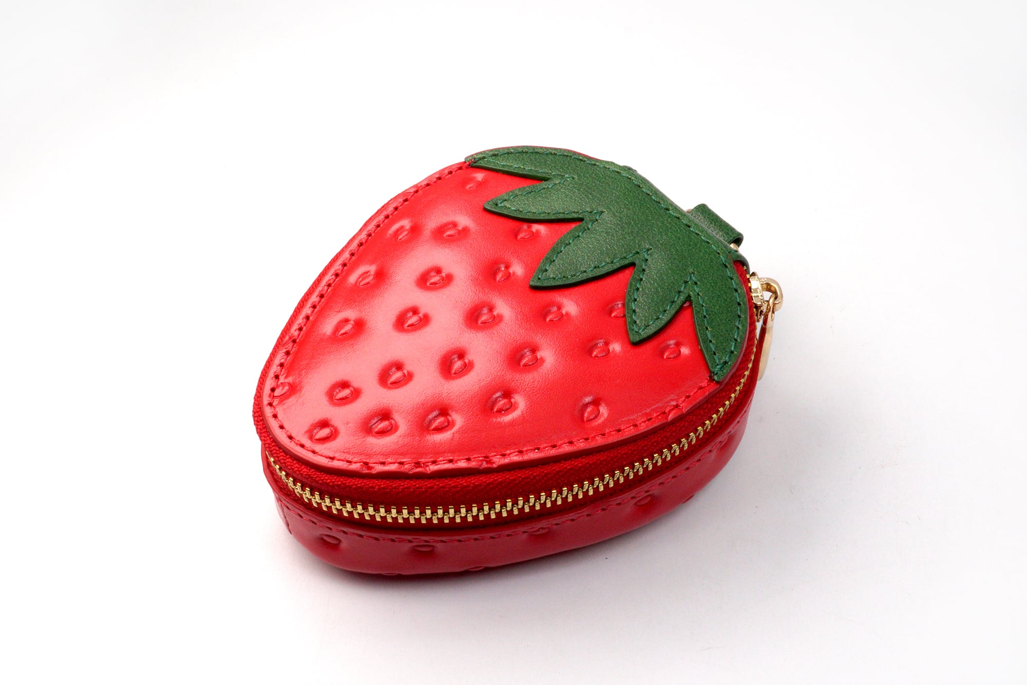 ヘタ付きいちごなバニティポーチ（リップケース・小物入れ）／本革製